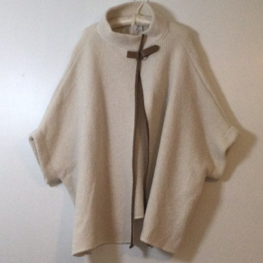 Chic Cream Poncho with Brown Tie Detail